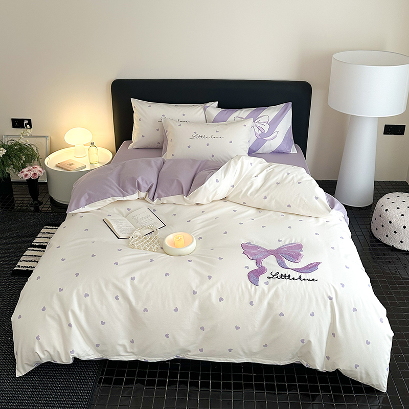 2025新款13372全棉印花毛巾绣卡通三件套四件套 紫色心情