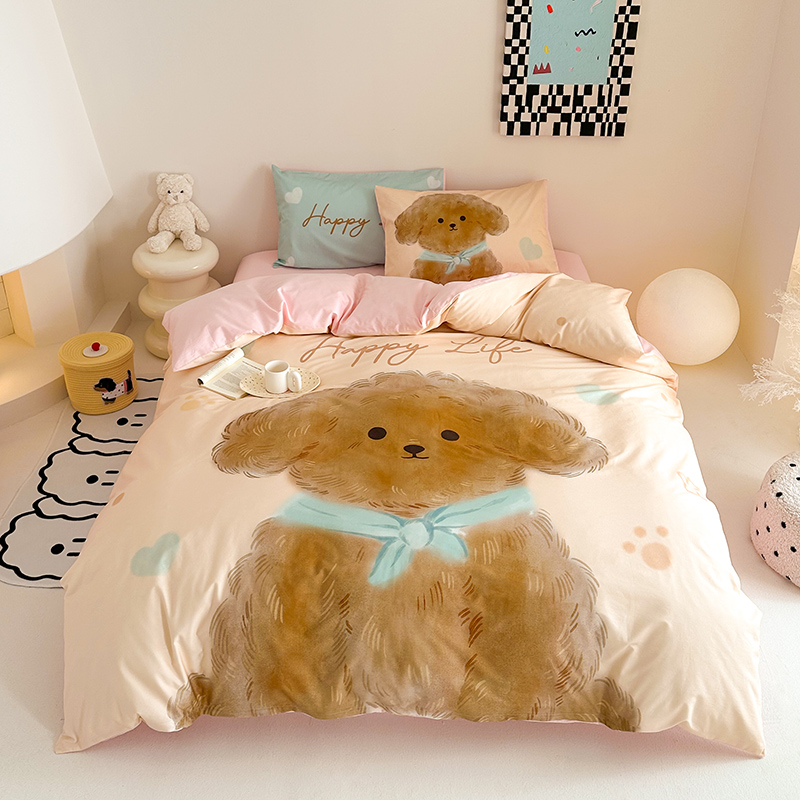 2025新款全棉13372卡通大版数码印花三件套四件套 小饼干（粉）