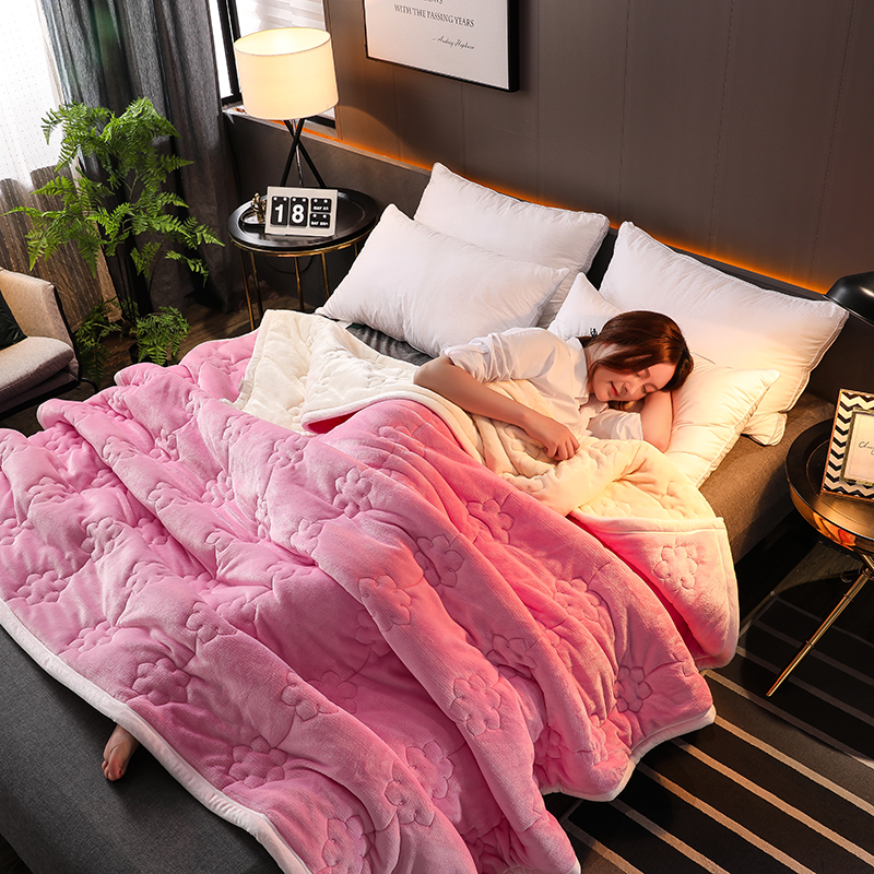 【四季备货款】繁花被毯中厚款毛毯拉舍尔盖毯法兰绒毛毯空调毯复合毯 120cmx200cm（3斤） 粉色