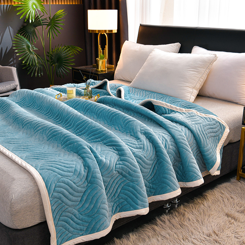 2023新款三层夹棉美式复合休闲毯-水波纹毯系列（四季备货）毛毯毯子 150*200cm3.8斤 湖蓝