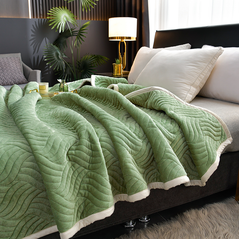 2023新款三层夹棉美式复合休闲毯-水波纹毯系列（四季备货）毛毯毯子 150*200cm3.8斤 青色