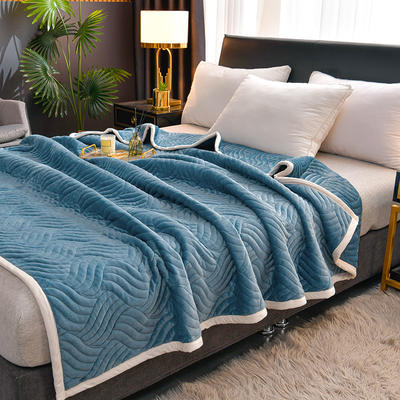 2023新款三层夹棉美式复合休闲毯-水波纹毯系列（四季备货）毛毯毯子 150*200cm3.8斤 蓝灰