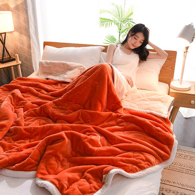 2023新款【四季备货款】法兰绒毛毯拉舍尔毛毯被子冬被复合毯子床单叶语被毯 150*200cm4.8斤 橘色