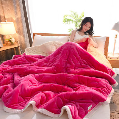 2023新款【四季备货款】法兰绒毛毯拉舍尔毛毯被子冬被复合毯子床单叶语被毯 150*200cm4.8斤 玫红