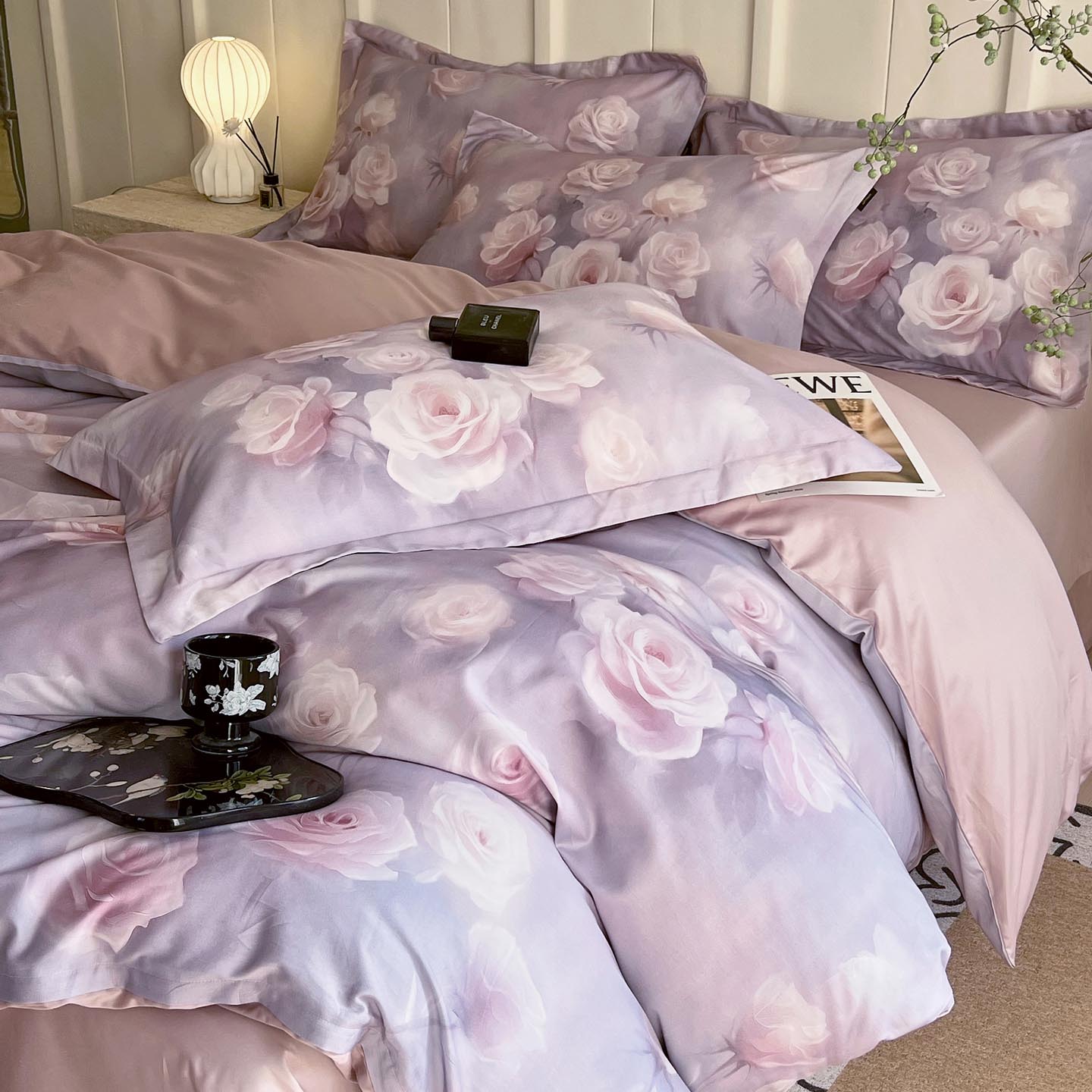 2026新款全棉60支长绒棉数码印花四件套 韵彩 紫