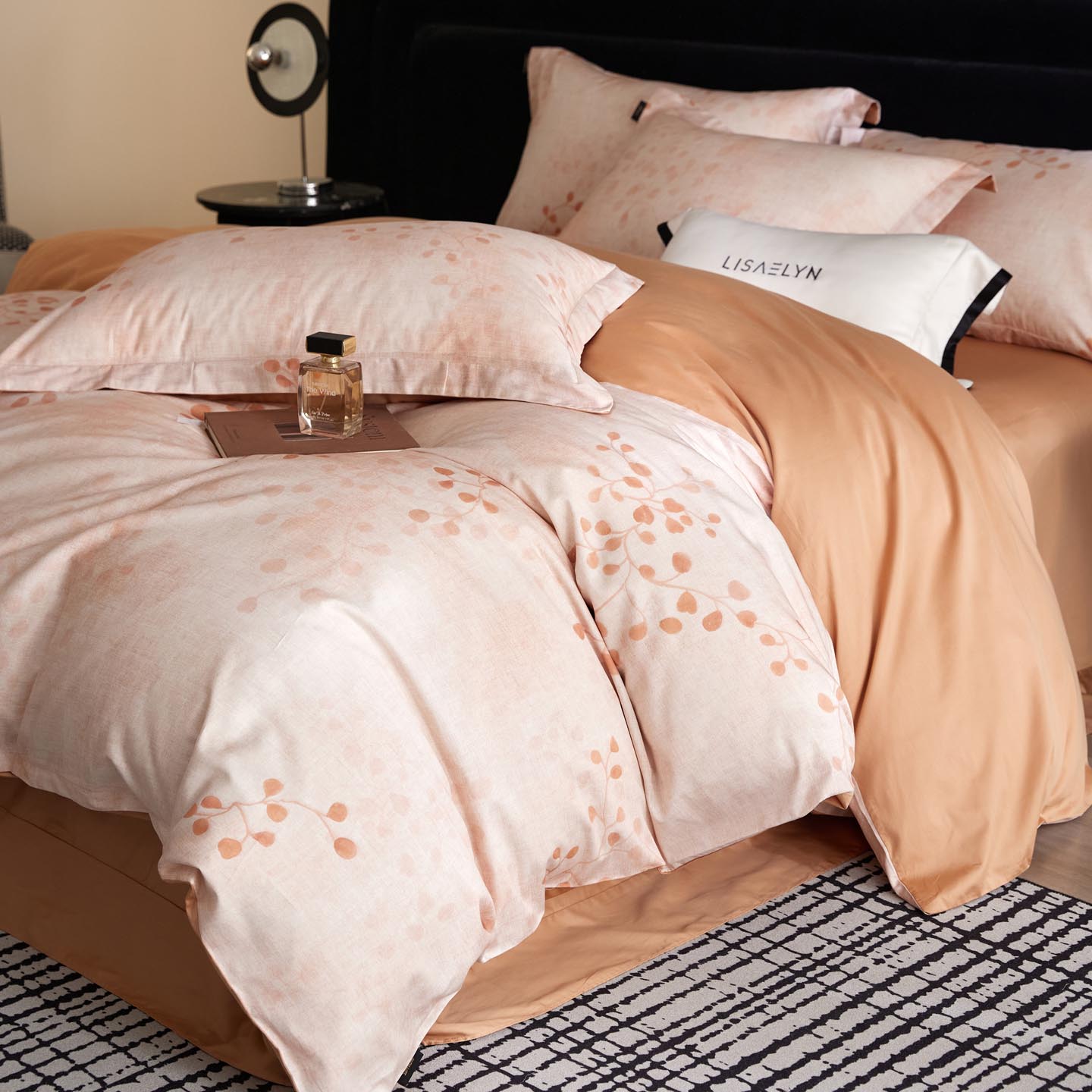 2026新款全棉60支长绒棉数码印花四件套 原野-桔