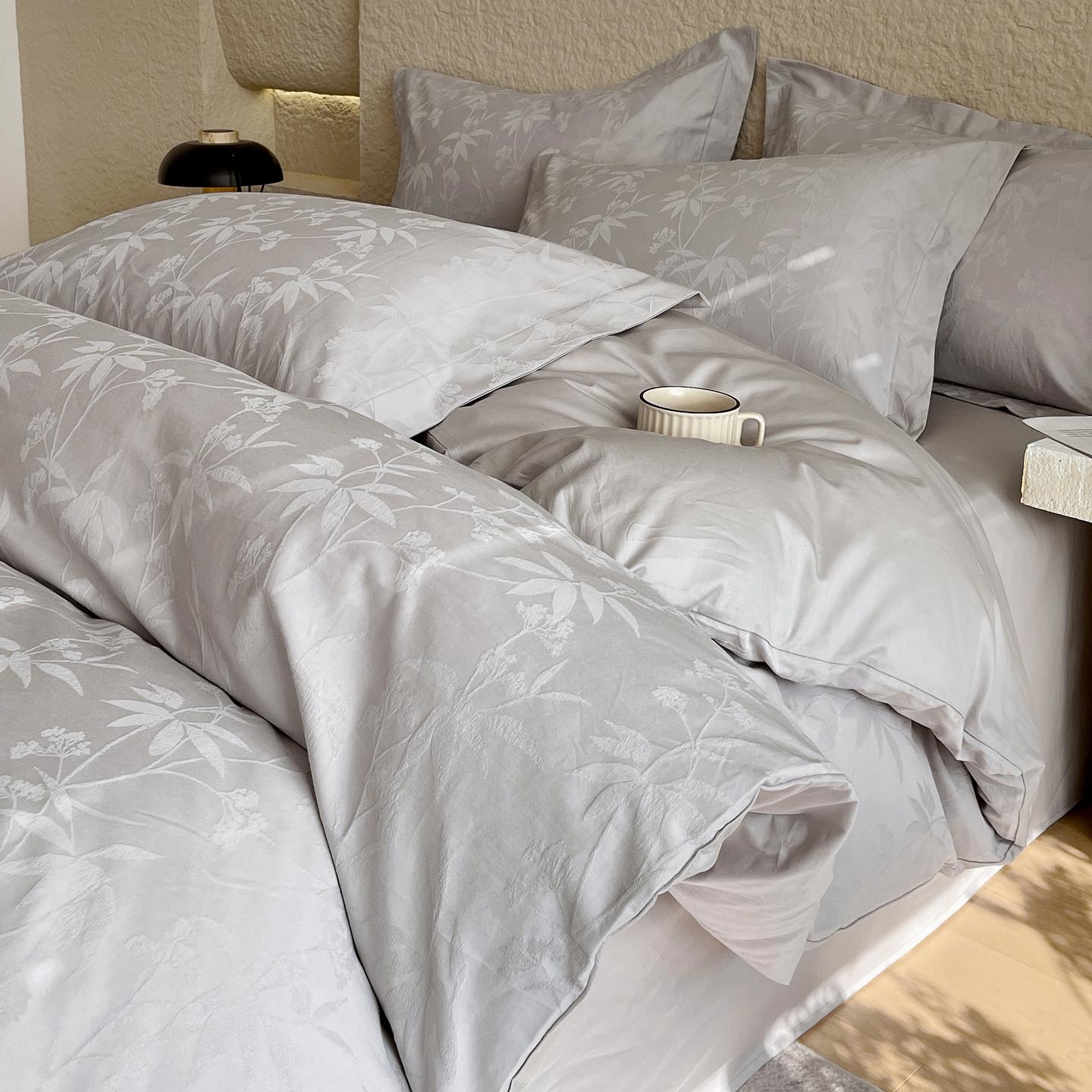 2026新款A类全棉亮面浮雕提花四件套 森语集-银灰