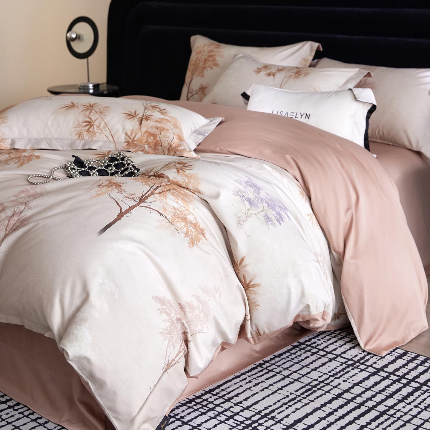 2026新款全棉60支长绒棉数码印花四件套 森屿咖