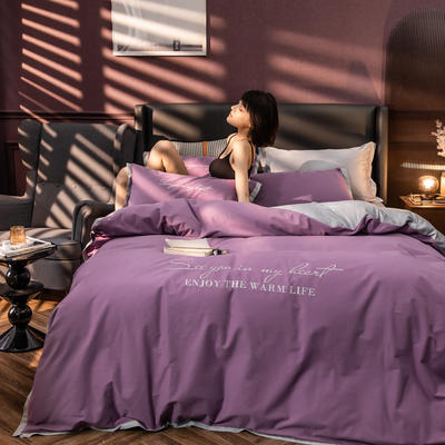 原创轻奢保暖棉绒水晶绒四件套 1.8m（6英尺）床单款 紫藤