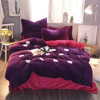 2020 法莱绒贴布绣四件套克重200g 1.5m（5英尺）床 法莱绒紫罗兰玫红猫咪