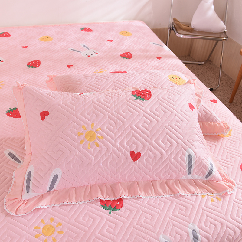 2021新款全棉夹棉床垫床盖软席—夹棉枕套 48cmX74cm 草莓兔-粉
