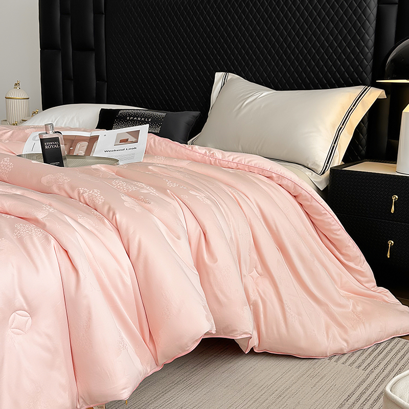 克洛伊—2025新款高定高密全棉贡缎彩丝大提花51%有机大豆被大大纤维冬被被子被芯 克洛伊-粉