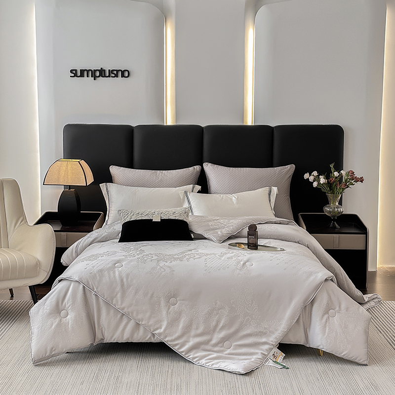 雅韵—2025新款60s木本天丝棉银丝大提花大豆被大豆纤维被子二合一拉链子母被 子母被 雅韵灰