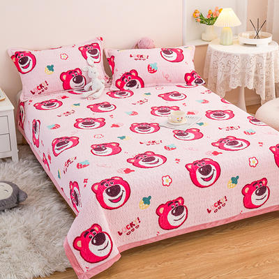 2022新款直角牛奶绒床盖多用盖毯学生床垫毛毯 0.9*1.9m 草莓熊