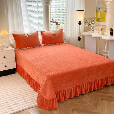 2023新款高克重牛奶绒夹棉单床盖 250x270cm单床盖 床盖-橙色