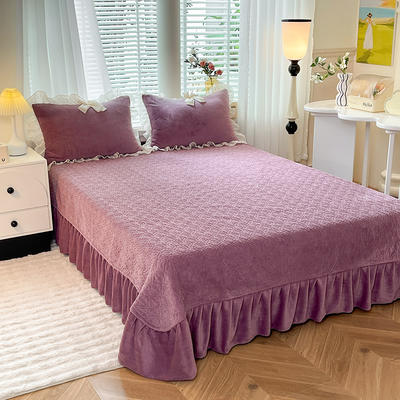 2023新款高克重牛奶绒夹棉单床盖 250x270cm单床盖 床盖-紫色