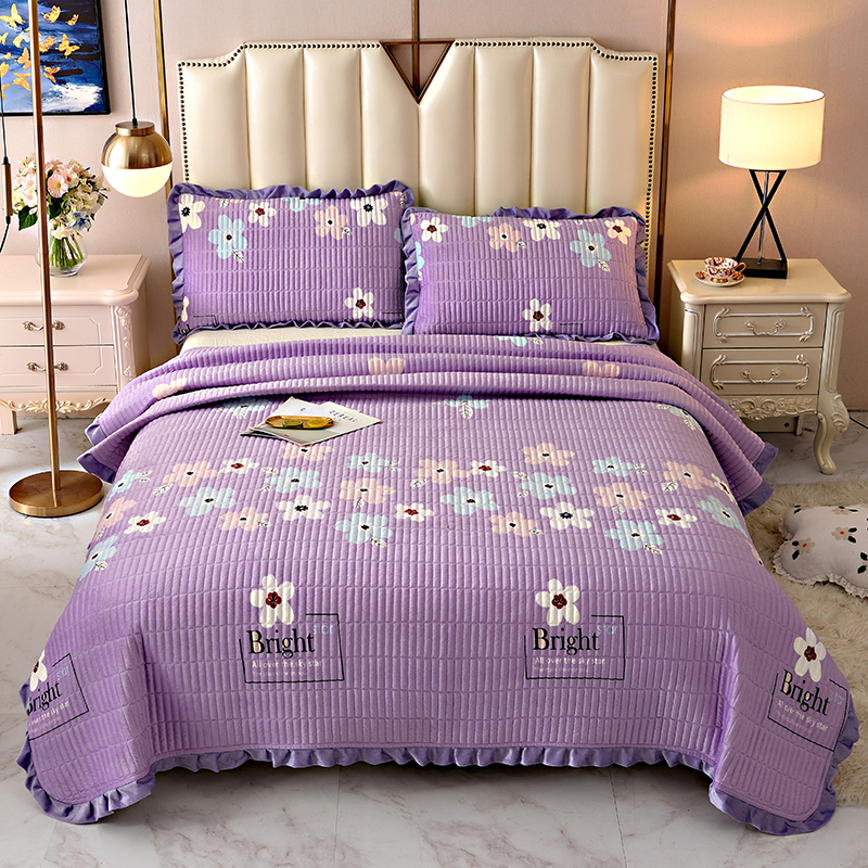 2021新款炕盖床盖系列—水晶绒炕盖小床盖 1.5m 浪花朵朵-紫