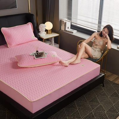敢为 2021年新品60s全棉绗绣乳胶床笠式床垫床护垫 150cmx200cm 粉玉