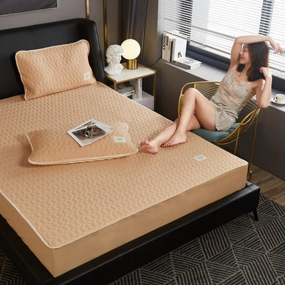 敢为 2021年新品60s全棉绗绣乳胶床笠式床垫床护垫 150cmx200cm 驼色