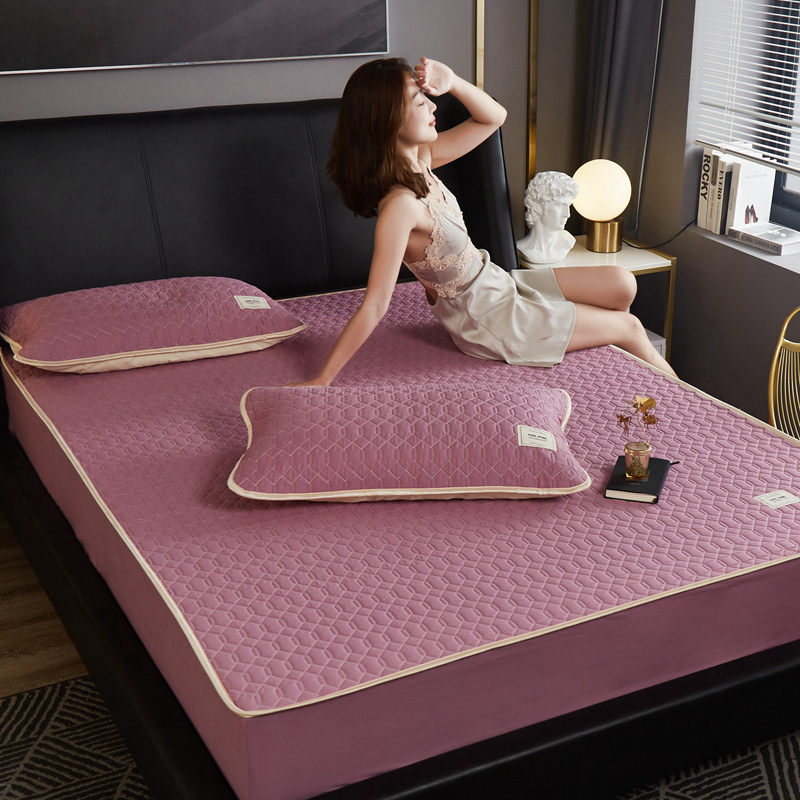 敢为 2021年新品60s全棉绗绣乳胶床笠式床垫床护垫 150cmx200cm 紫色