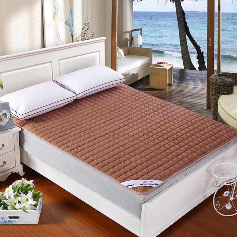 纯色可水洗夹棉绗绣床垫床护垫 180X200cm 咖啡色