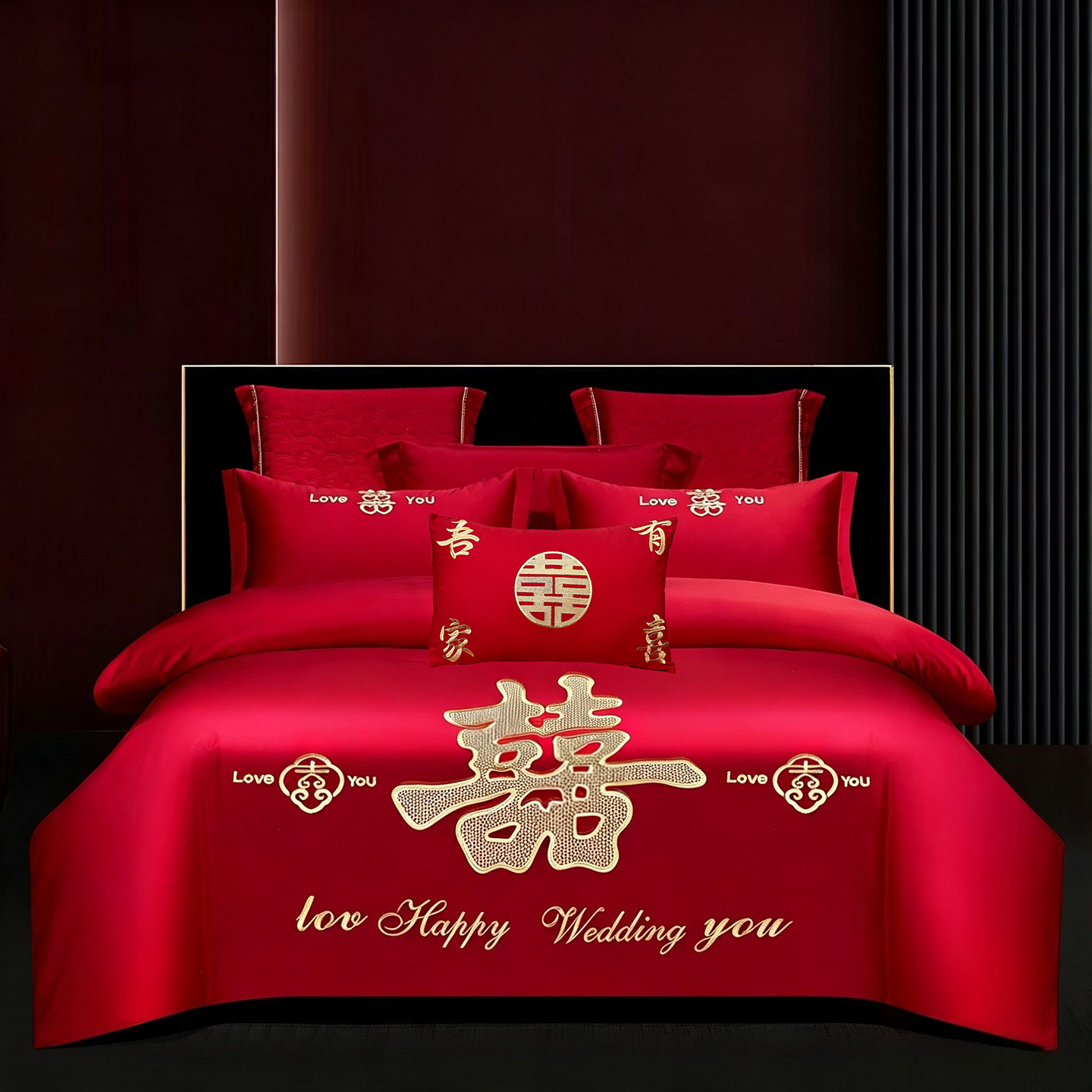 第二批2026秋冬9月新款100%全棉长绒棉纯棉婚庆四件套结婚刺绣六件套多件套长期供货（提供买家秀） 大囍事