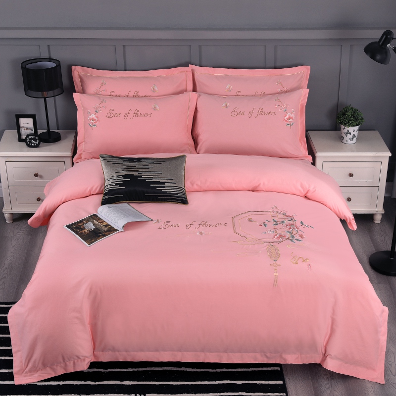 2026新款新中式风100支全棉高端刺绣四件套 江南人家-粉玉