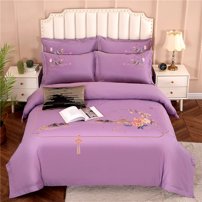 2026新款新中式风100支全棉高端刺绣四件套 香山密影-贵族紫