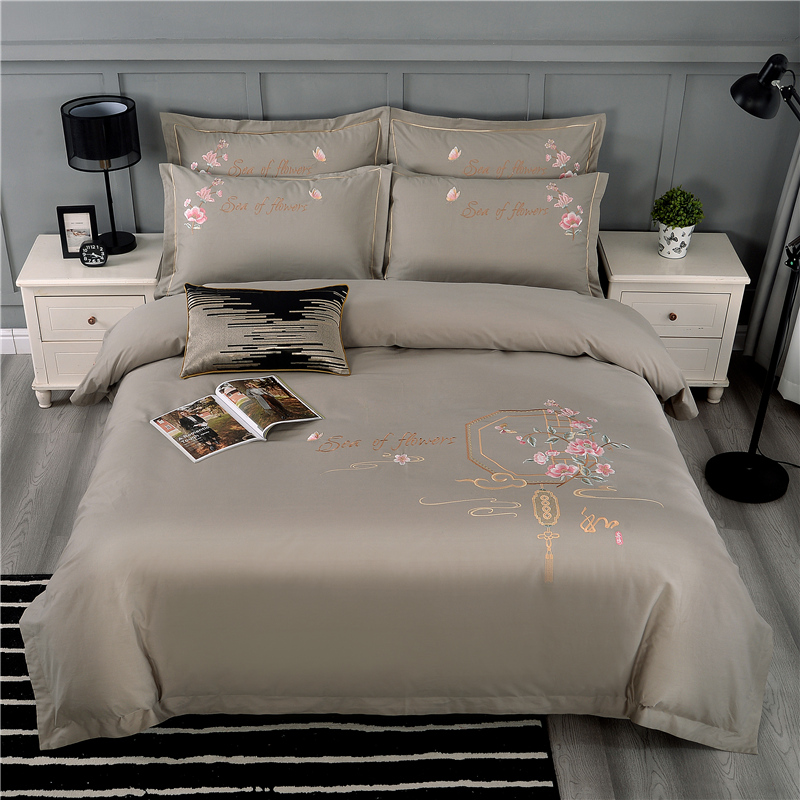 2026新款新中式风100支全棉高端刺绣四件套 江南人家-优雅灰