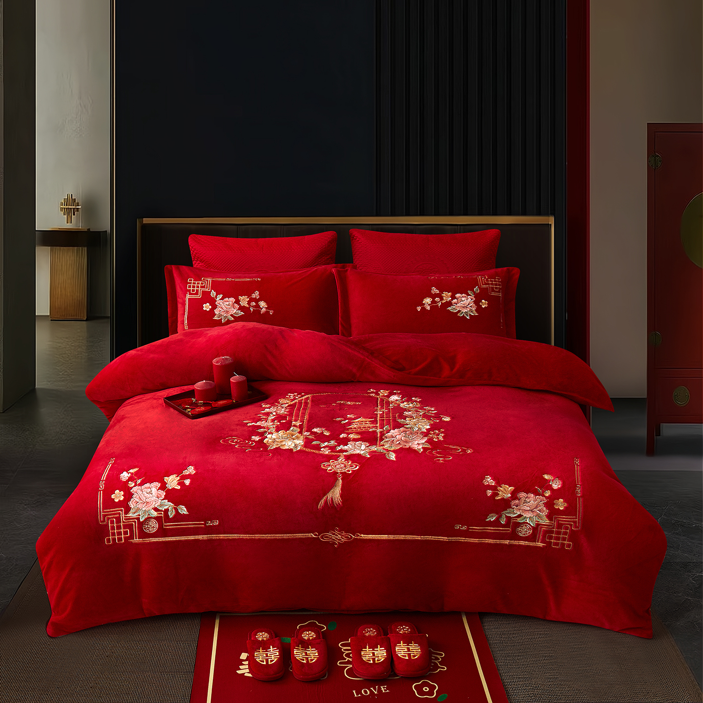 2026新品婚庆加厚9斤全消光牛奶绒四件套系列 富贵满堂