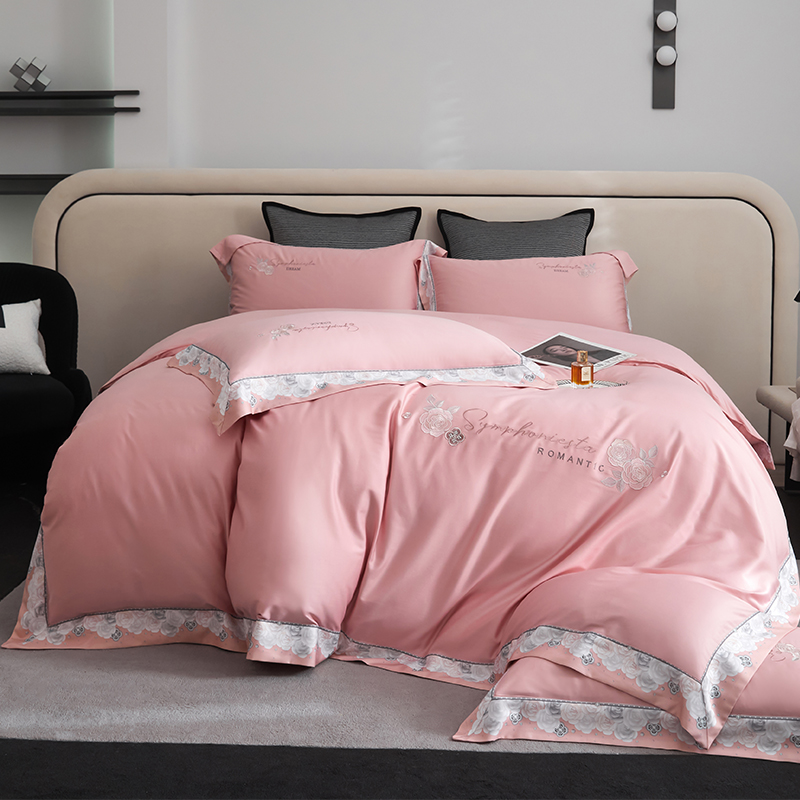 2026新款160S春夏天丝棉高端刺绣系列四件套 玫瑰花香-豆沙