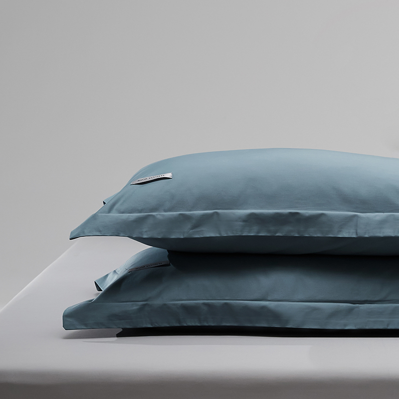 2023新款贡缎长绒棉单品枕套系列 48cmX74cm压线枕套一对 海茵蓝