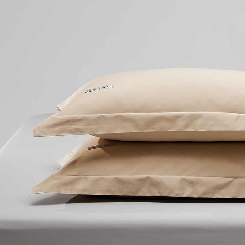 2024新款贡缎长绒棉单品枕套系列 48cmX74cm压线枕套一对 亚麻棕