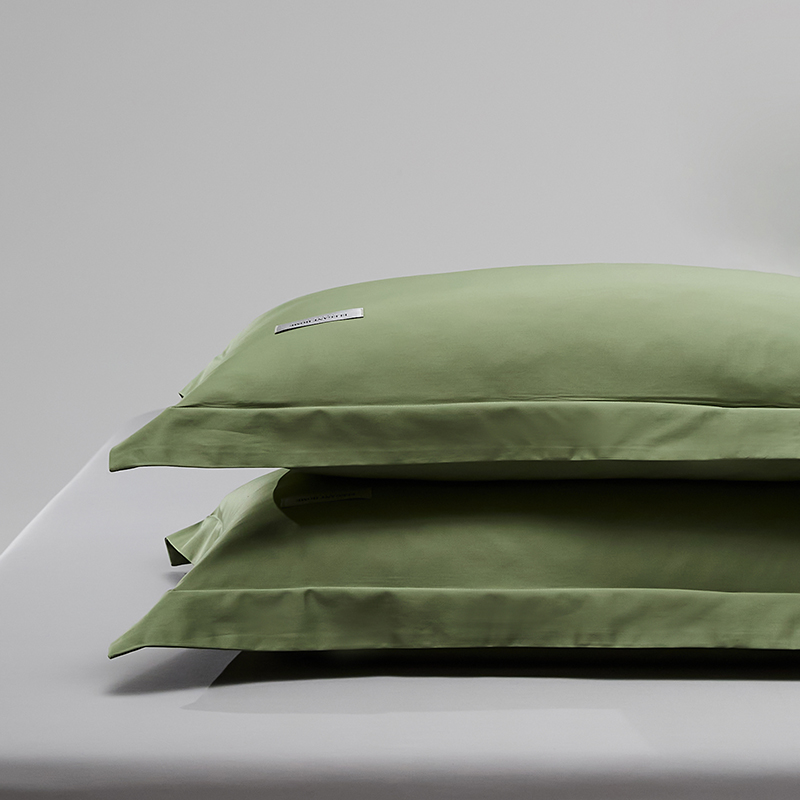 2024新款贡缎长绒棉单品枕套系列 48cmX74cm压线枕套一对 莺茶绿