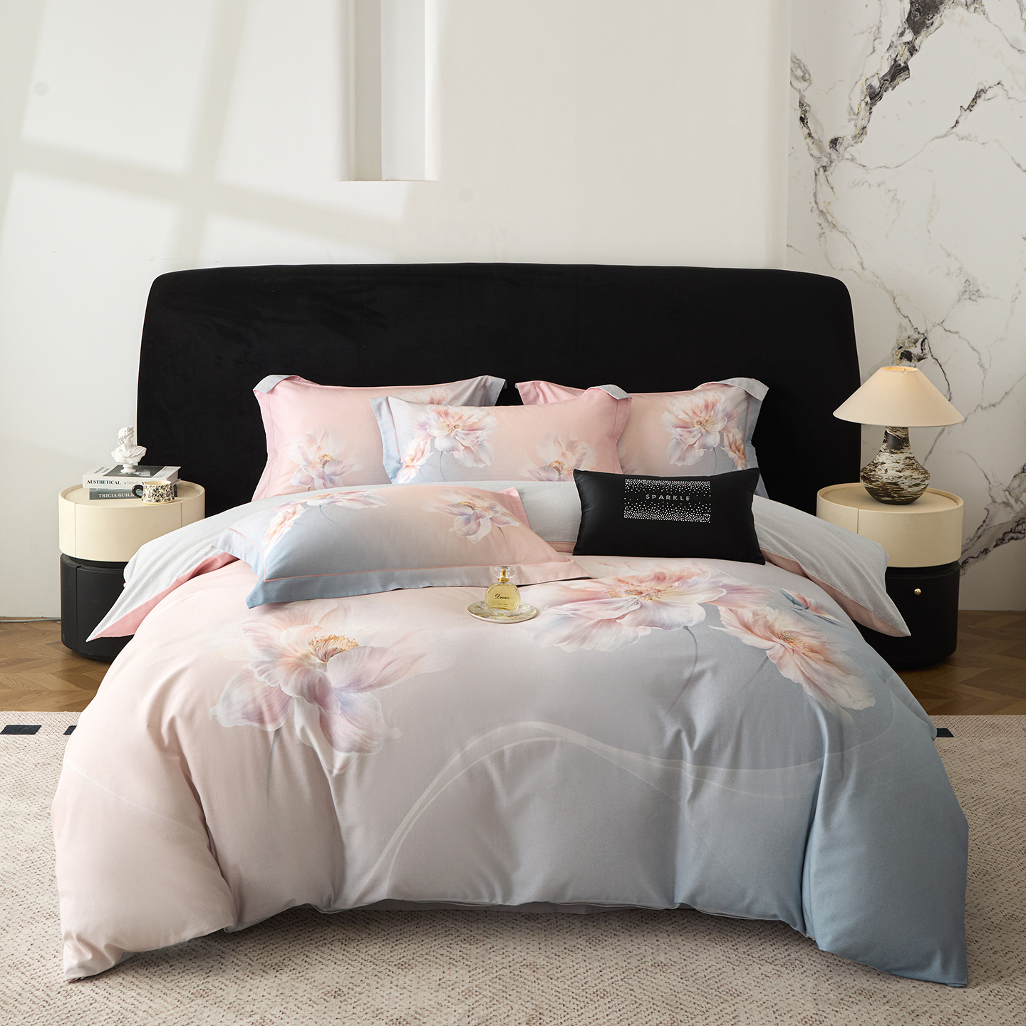 环保磨毛四件套 清雅花韵(粉)