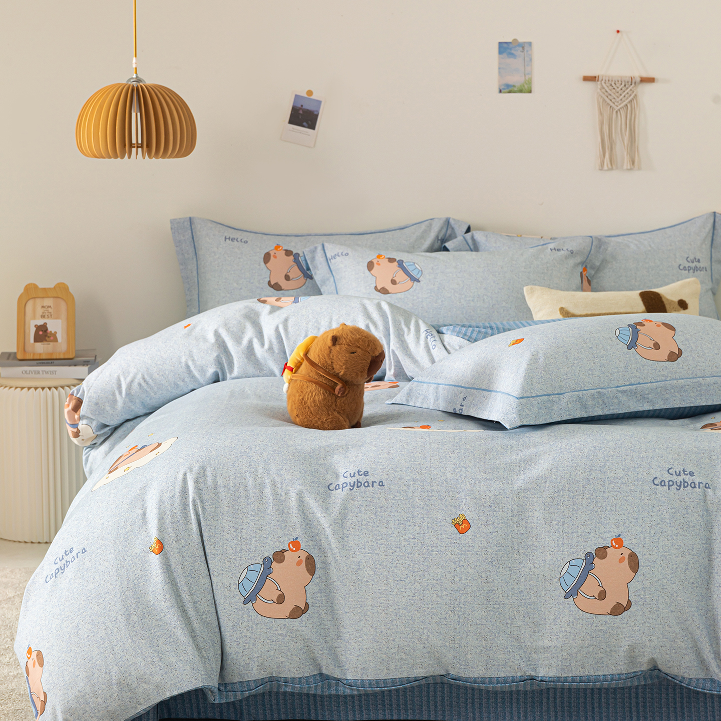 环保磨毛四件套 萌卡(蓝）