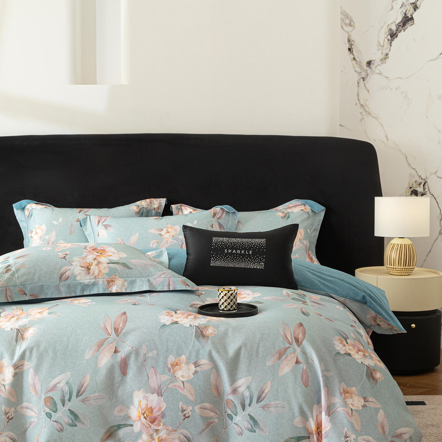 环保磨毛四件套 烟岚(蓝)