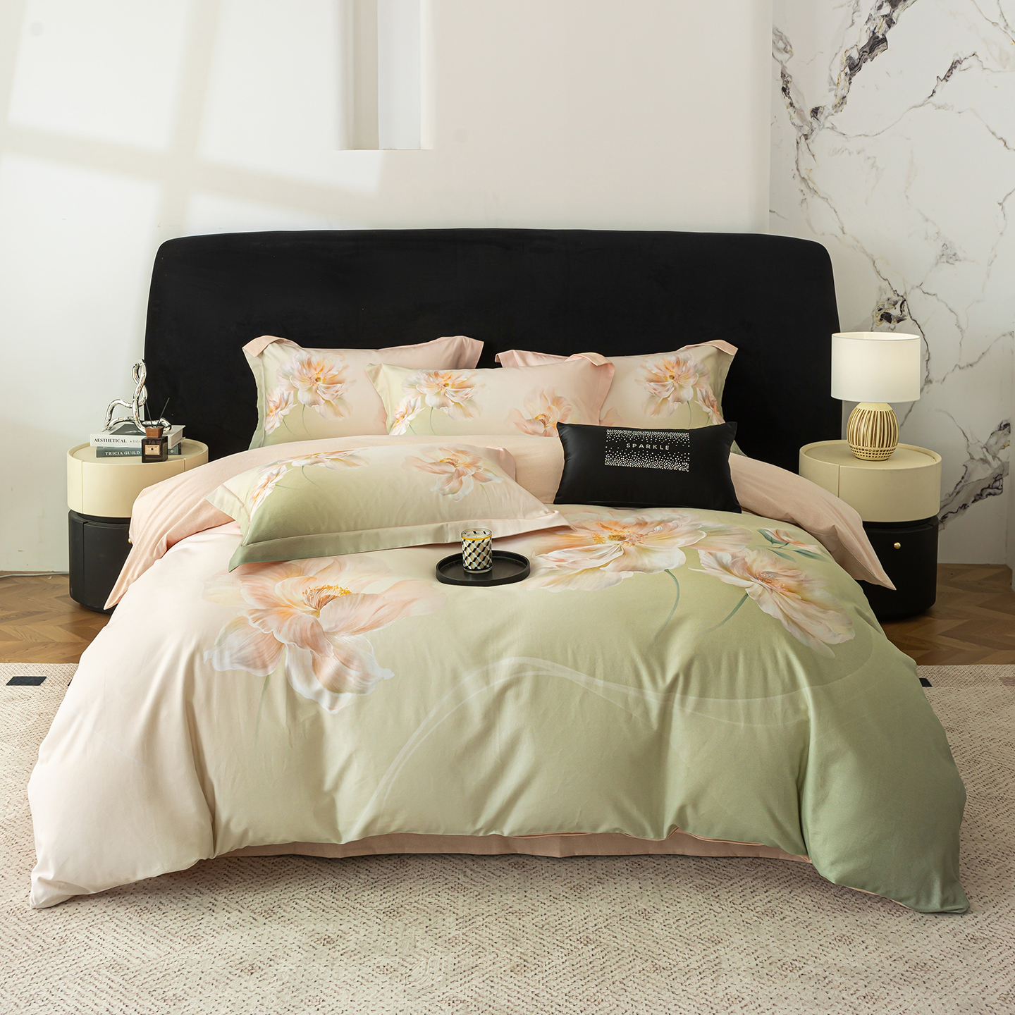 环保磨毛四件套 清雅花韵(绿)