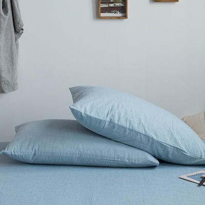 无印良品--2023新款水洗棉套件系列—单品枕套 48cmX74cm/对 浅蓝色