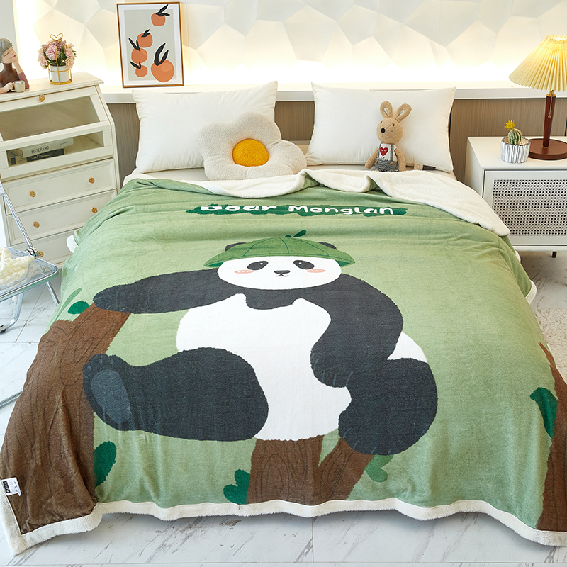 新款多功能双面绒卡通印花被套毯 200Ⅹ230cm（带拉链） 酷酷熊猫