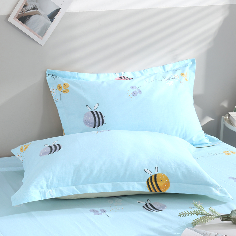 2023新款全棉印花枕套（48*74/一对） 48cmX74cm（一对） 小蜜蜂
