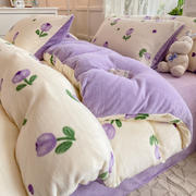 2024新款牛奶绒印花四件套 枕套一对 郁金香紫