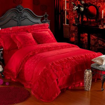 大红婚庆蕾丝床盖式四件套 薇薇新娘 1.8m（6英尺）床 大红