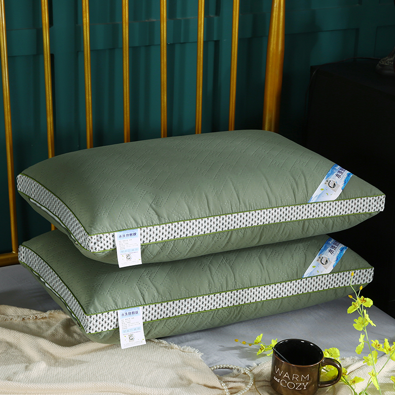 2019新型热熔枕芯定型可水洗机洗防螨舒睡单人枕头48*74 军绿色