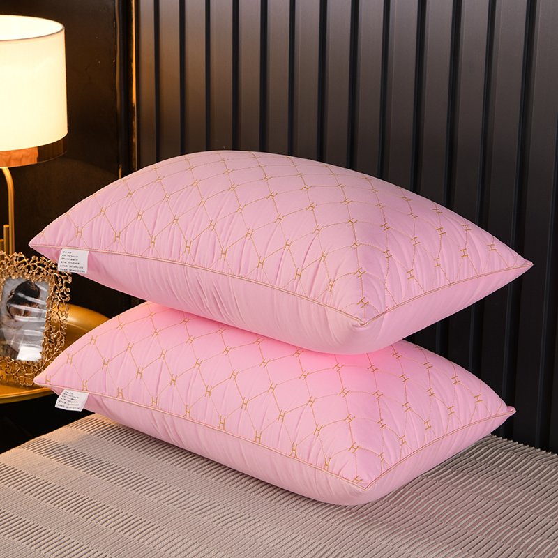 2021新款枕芯刺绣纯色90克磨毛面料仪征棉填充中高低款枕头枕芯 H粉色中枕750克/只