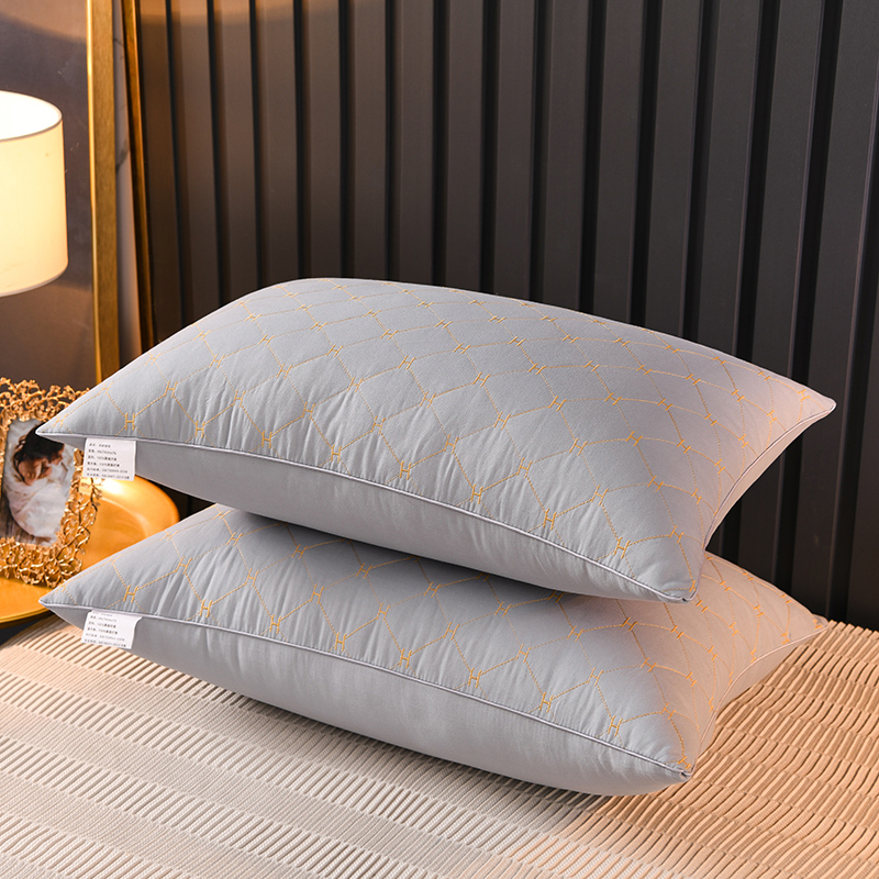 2021新款枕芯刺绣纯色90克磨毛面料仪征棉填充中高低款枕头枕芯 H灰色中枕750克/只