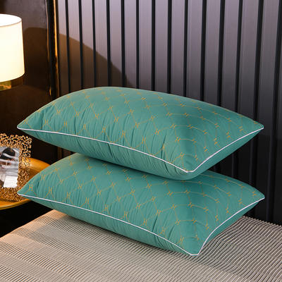 2021新款枕芯刺绣纯色90克磨毛面料仪征棉填充中高低款枕头枕芯 H绿色中枕750克/只
