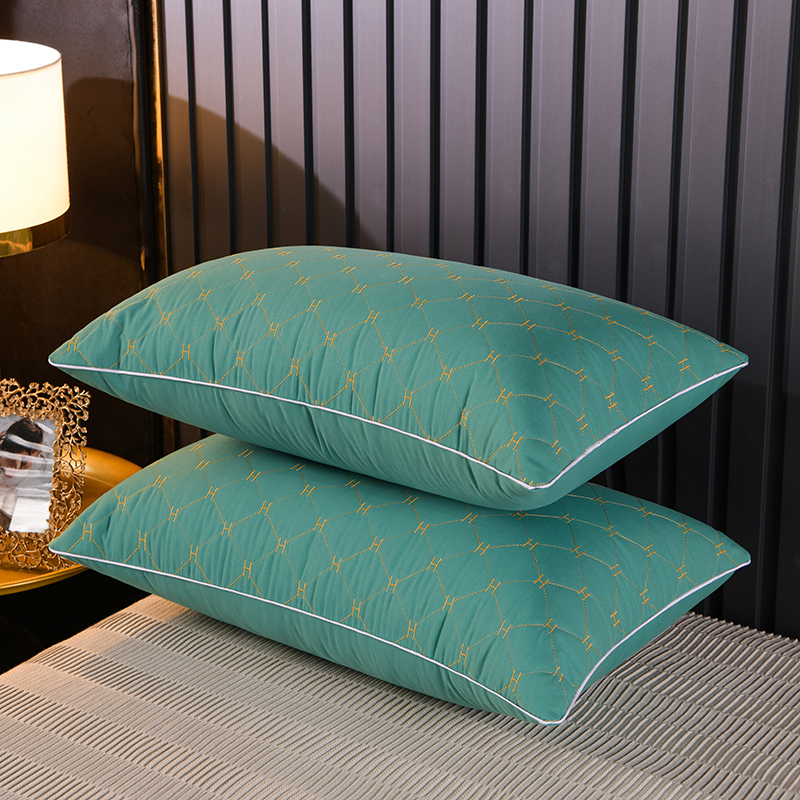 2021新款枕芯刺绣纯色90克磨毛面料仪征棉填充中高低款枕头枕芯 H绿色高枕850克/只