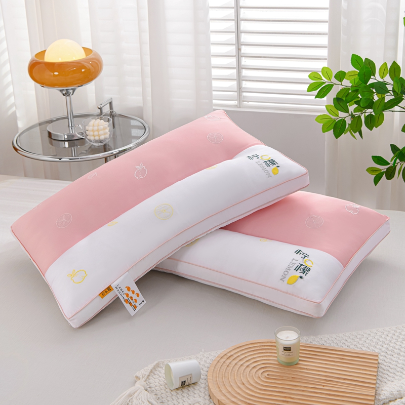 2022新款枕芯刺绣高端枕头成人家用枕定型羽丝绒舒适入眠系列 柠檬粉