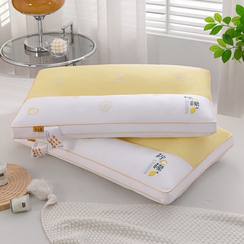 2022新款枕芯刺绣高端枕头成人家用枕定型羽丝绒舒适入眠系列 柠檬黄